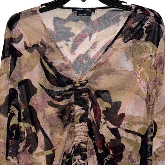 NWOT BCBGMAXAZRIA Sheer Black and Cream Print Oversized Flowy Top Size Small - Picture 4 of 12